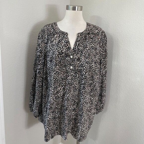 Old Navy Plus 3X Leopard Animal Print Blouse Rayon Tunic Top Long Sleeve - Picture 1 of 10